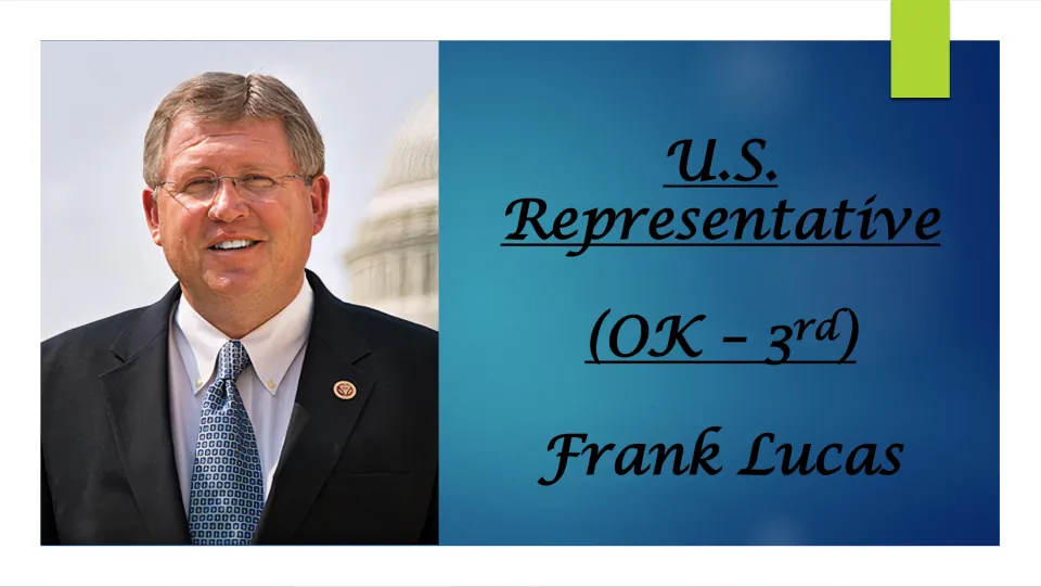 Biography presentation cover introducing Frank Lucas as U.S. Representative for Oklahoma's 3rd district