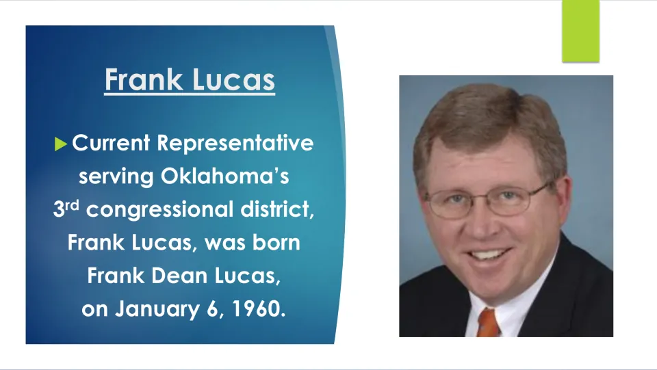 Biography slide giving Frank Lucas's full name, Frank Dean Lucas, and birthdate of January 6, 1960