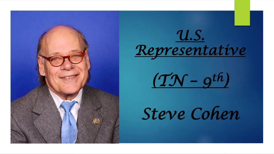 Biography presentation cover identifying Steve Cohen as U.S. representative for Tennessee’s 9th district