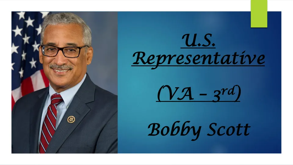 Biography presentation cover introducing Bobby Scott as the U.S. representative for Virginia's 3rd district
