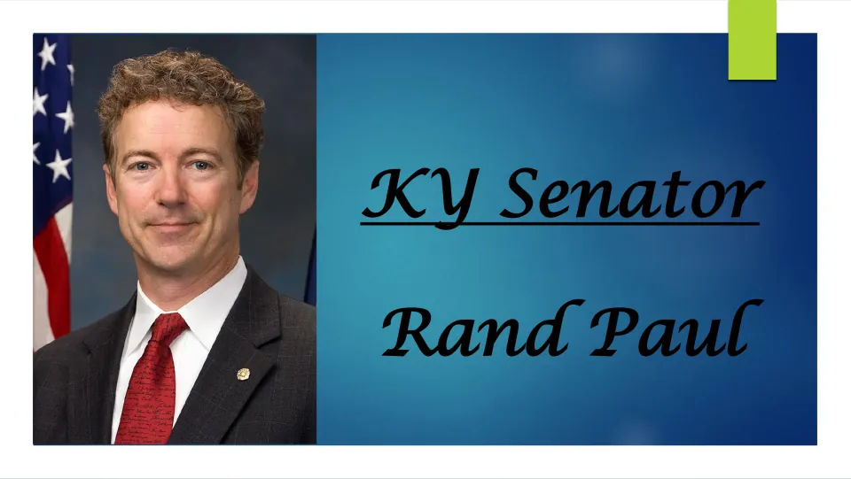 Rand Paul biography presentation cover featuring his portrait and the title identifying him as a KY senator