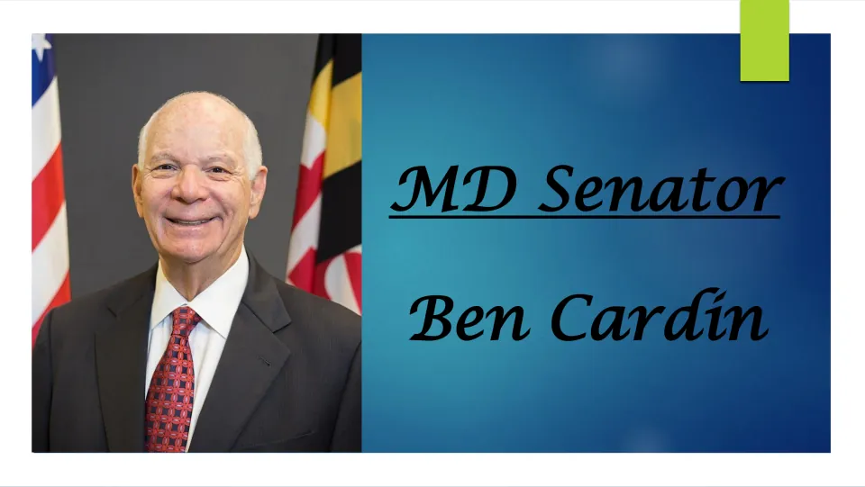 Cover slide of the Ben Cardin biography presentation, featuring his portrait and the title 'MD Senator'
