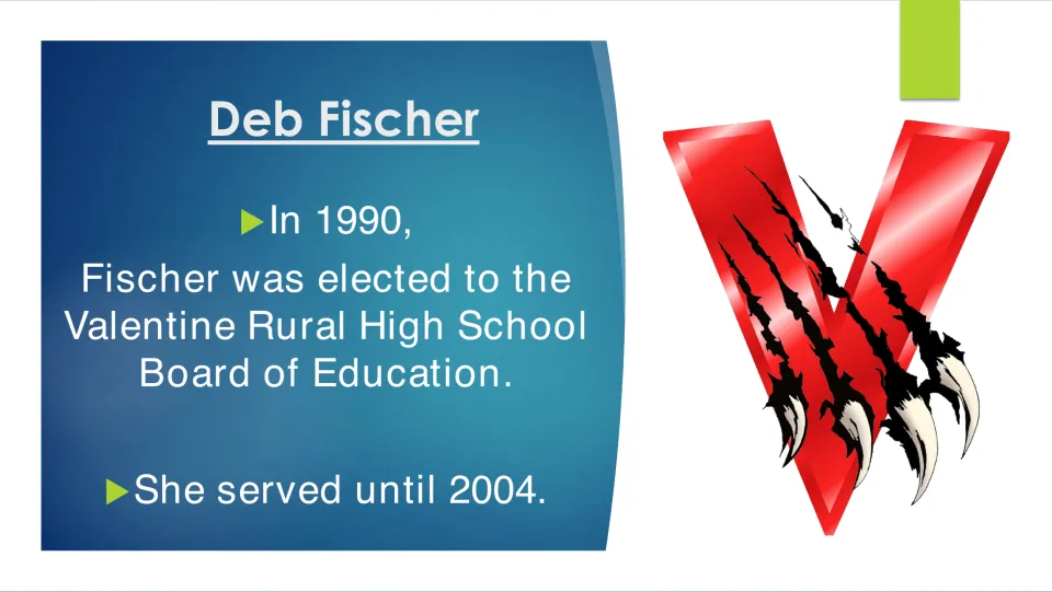 Public service slide tracing Fischer's Valentine Rural High School Board of Education service from 1990 to 2004