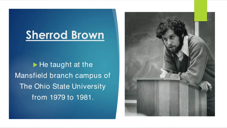 Teaching career: Brown taught at Ohio State's Mansfield branch campus from 1979 to 1981, pictured at a lectern