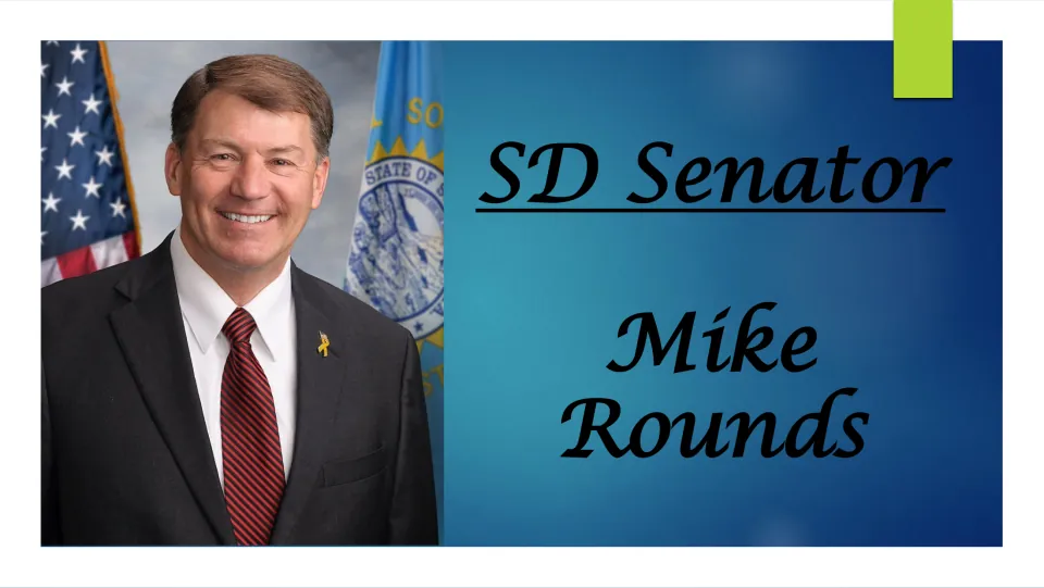 Mike Rounds biography title slide featuring his portrait and the heading identifying him as an SD senator