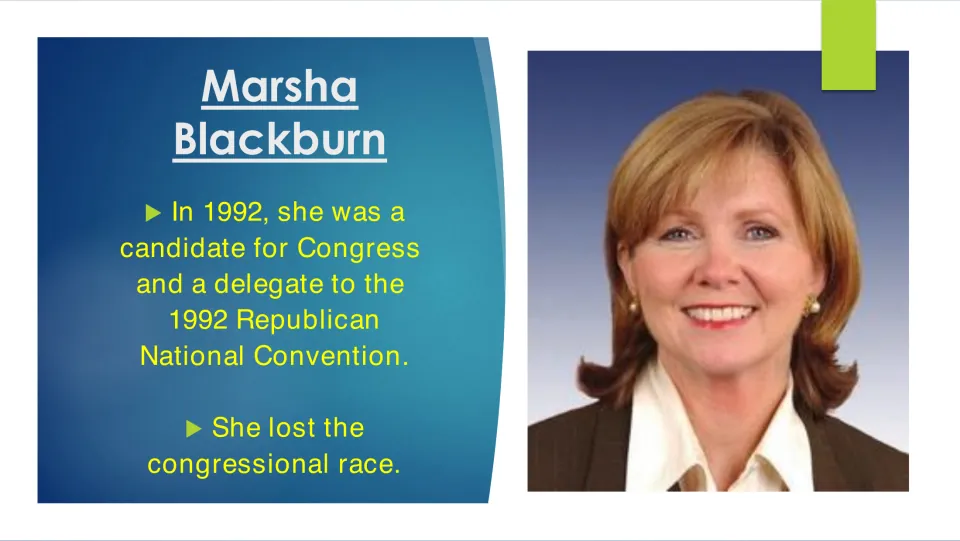 Political career slide on Blackburn's unsuccessful 1992 congressional race and Republican convention delegate role