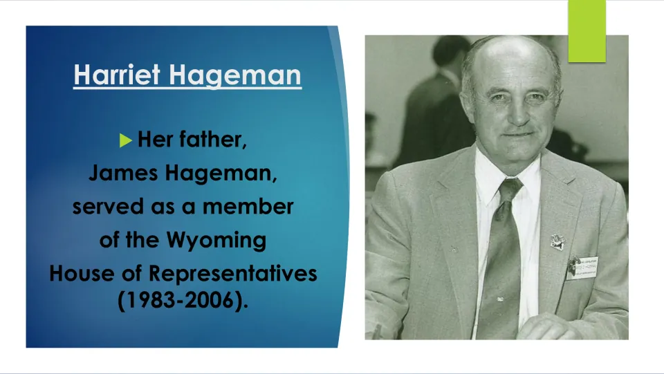 Biography slide about Hageman’s father, James Hageman, and his Wyoming House service from 1983 to 2006