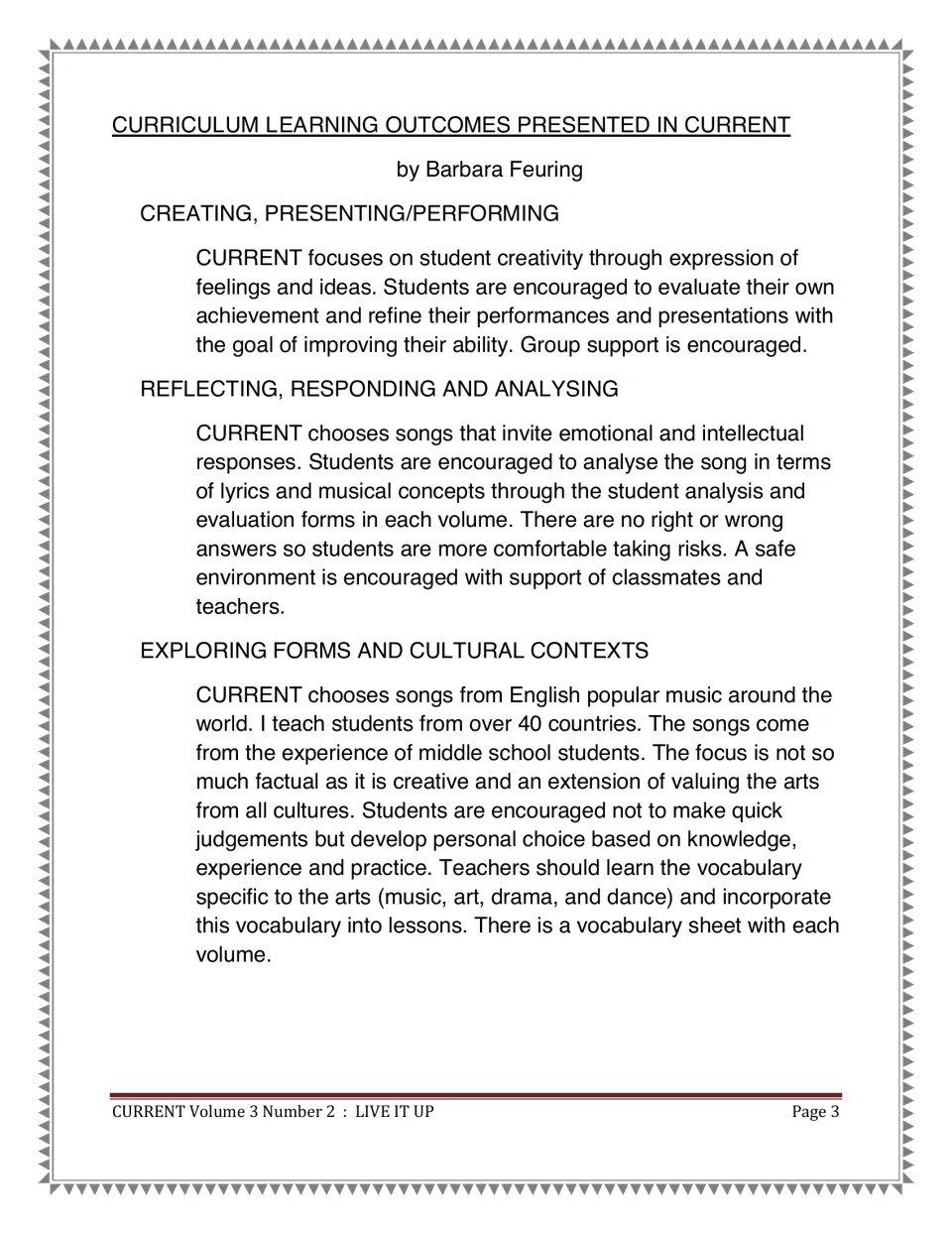 Music unit learning outcomes address creating, performing, analyzing songs, and exploring cultural contexts