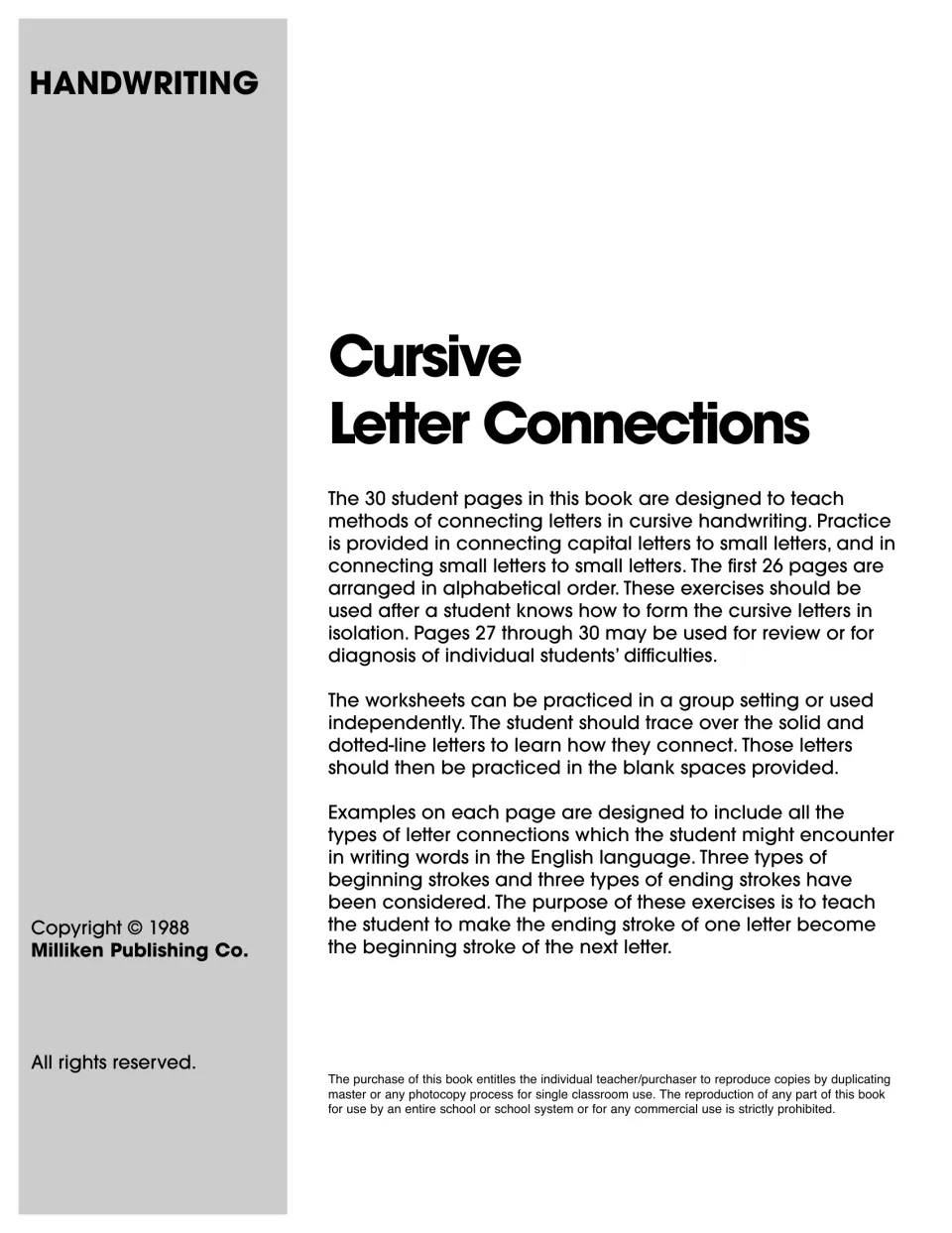 Teacher introduction: students trace solid and dotted letters, then practice joins in the blank spaces provided