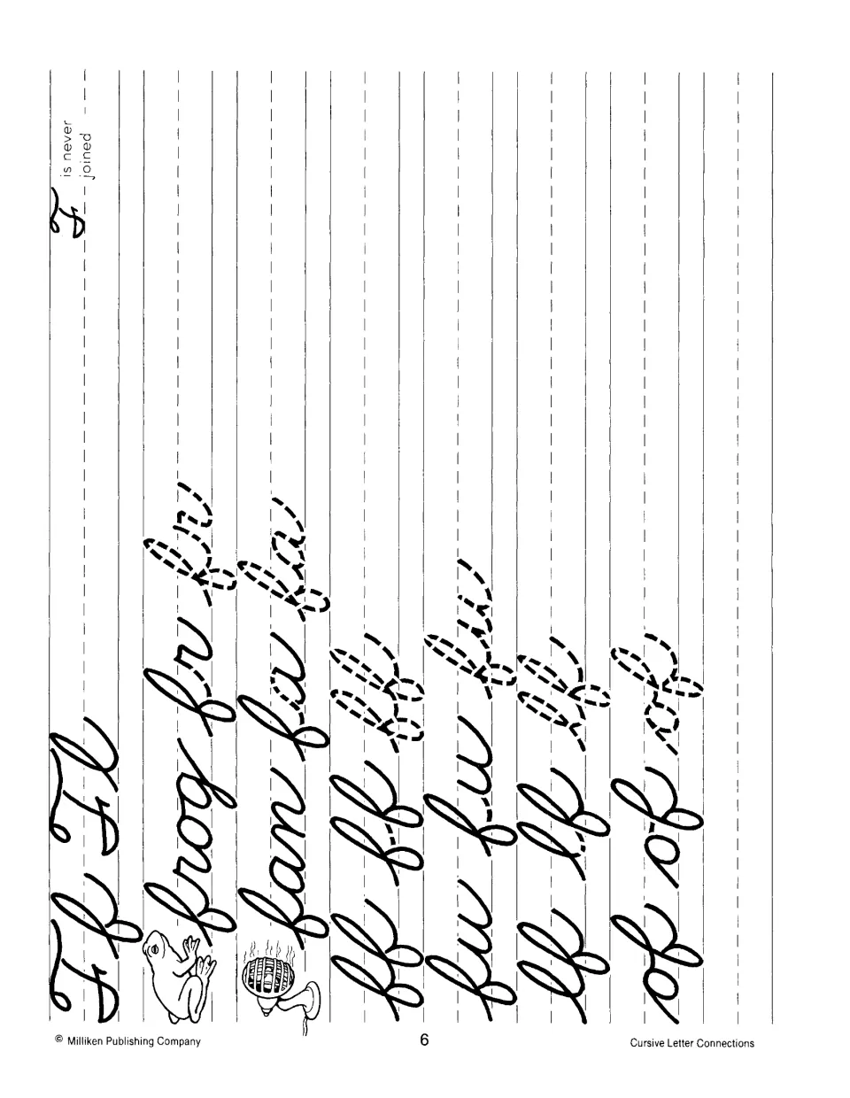 Letter F joins: students trace Ff, frog, fan, ff, fu, lf and of; a note says capital F is never joined