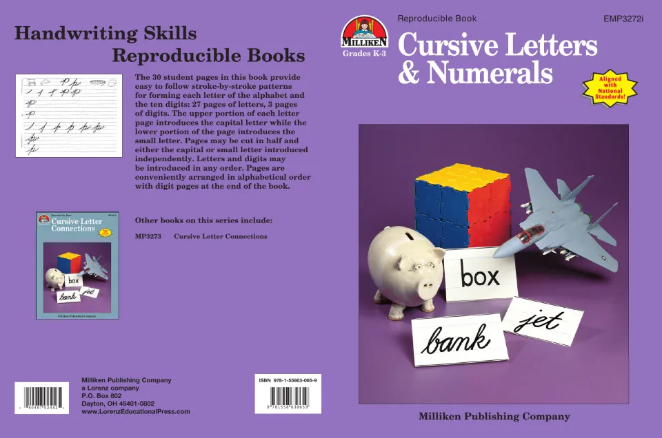 Cursive Letters & Numerals book cover, Grades K-3: 30 stroke-by-stroke practice pages for each letter and the ten digits