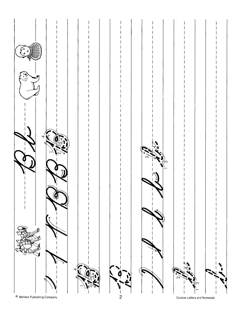 Cursive Bb handwriting: students follow numbered arrows to form capital B and small b, tracing dashed letters on the lines