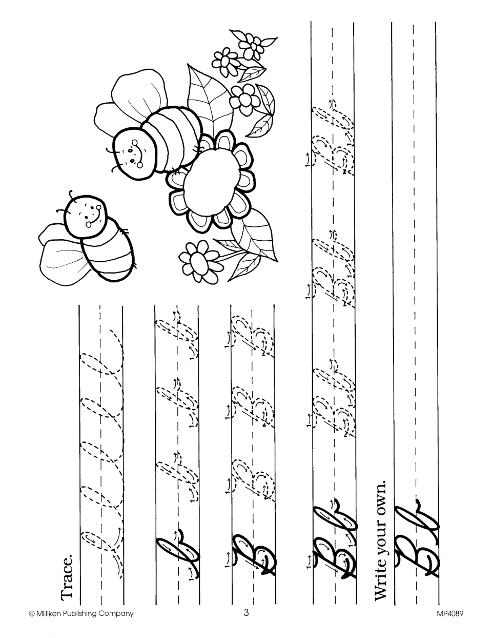 Cursive Bb practice: students trace loop strokes and dotted b, B and Bb following numbered arrows, then write their own Bb