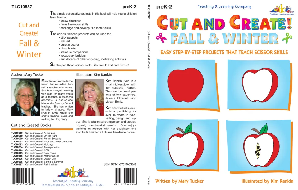 Cut and Create! Fall & Winter cover: easy step-by-step scissor skills projects, shown as apple cut-outs, preK-2