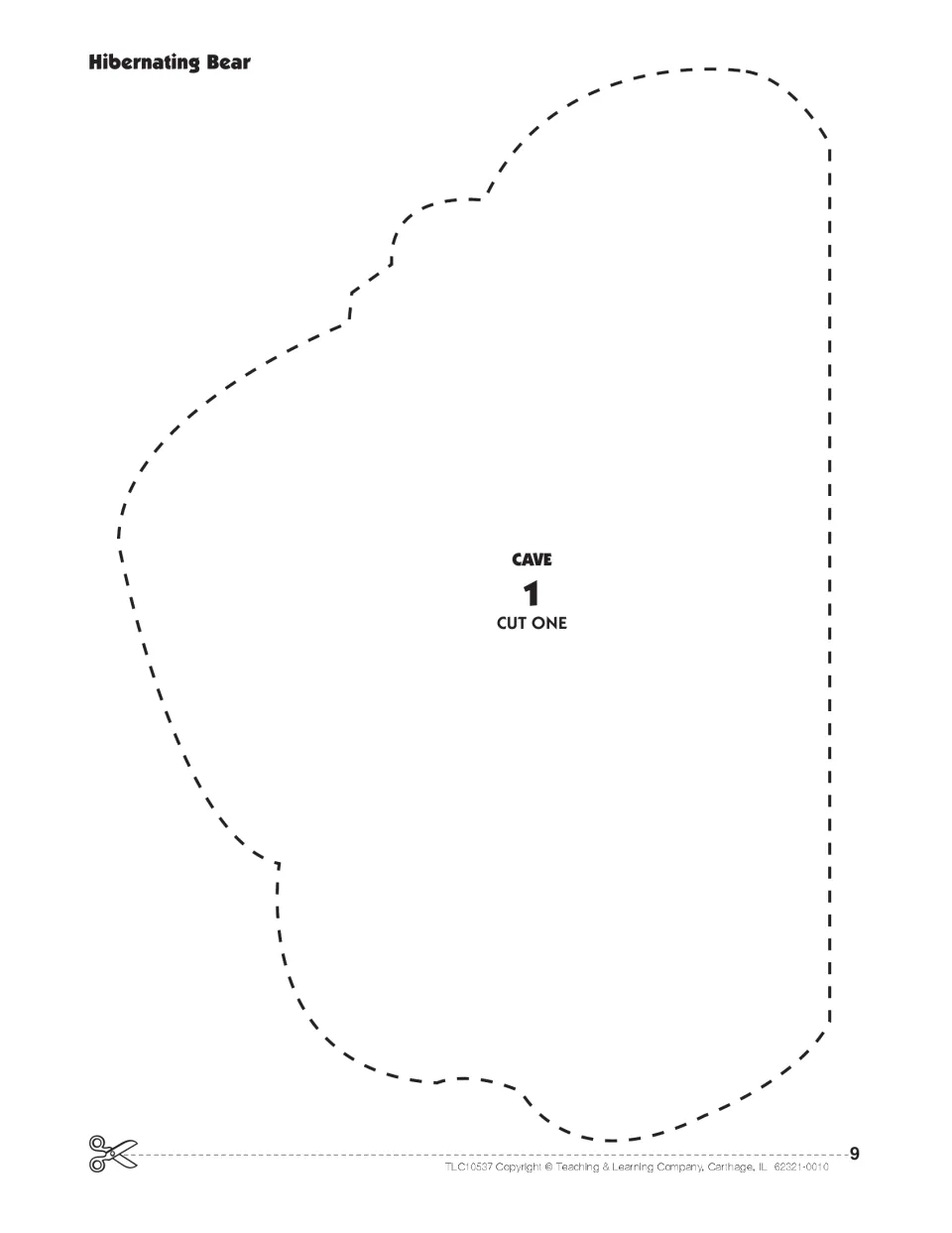 Hibernating Bear pattern: one large dashed outline of the #1 cave for students to cut out from dark gray paper