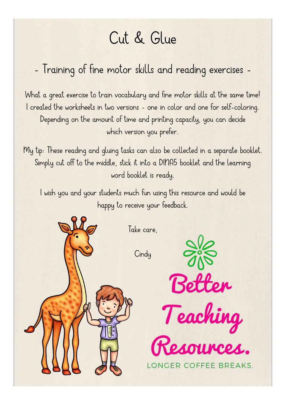 Instructions for opposites activities explain color and self-coloring versions and making a word booklet
