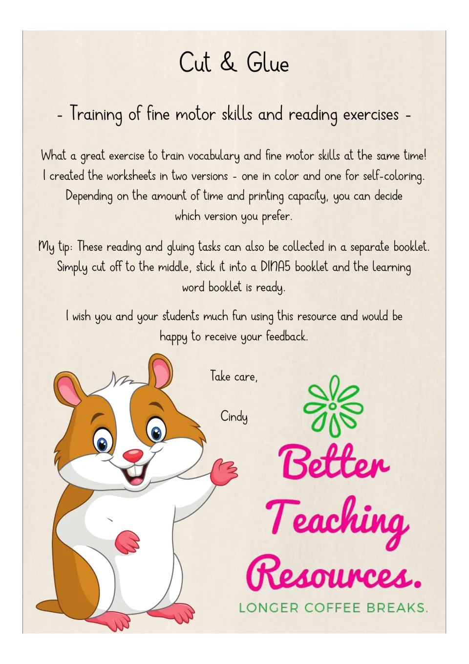 Teacher introduction explains color and self-coloring versions and how to collect tasks in a word booklet