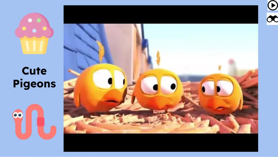 Animated short-film slide shows three young birds in a nest as the story source for writing activities.