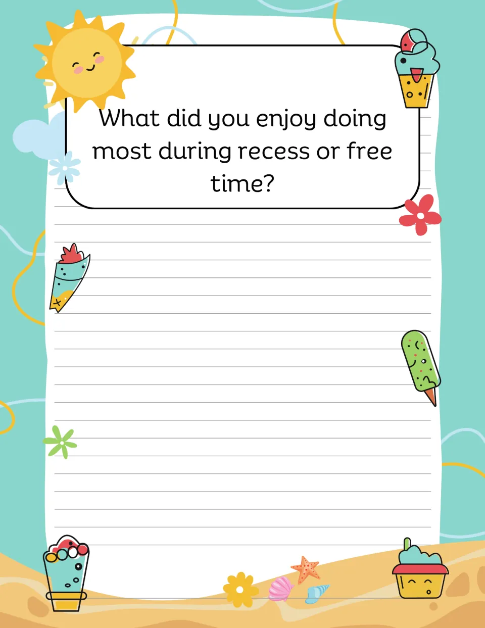End-of-year reflection card: students write about what they enjoyed doing most during recess or free time this year
