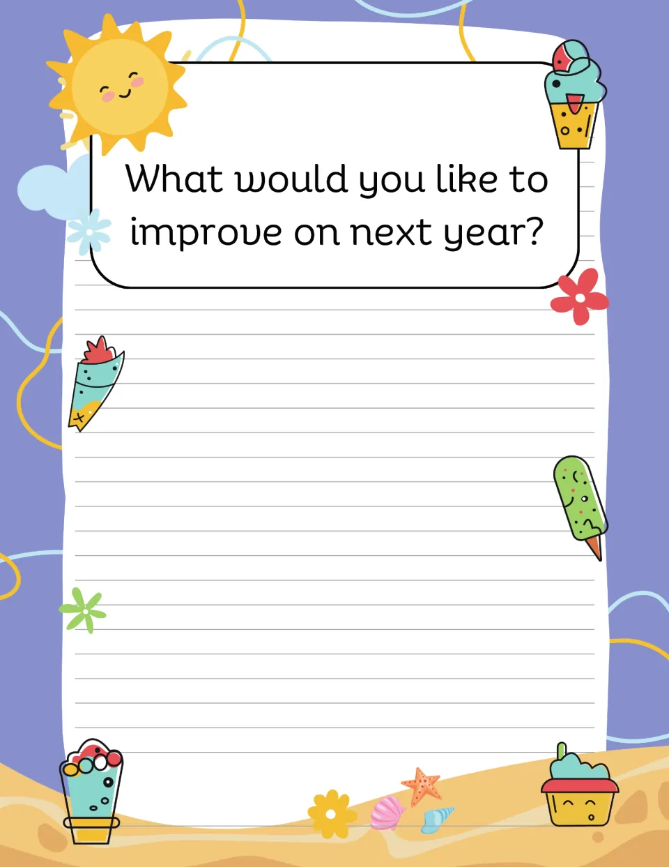End-of-year reflection card asking What would you like to improve on next year? so students write a personal goal