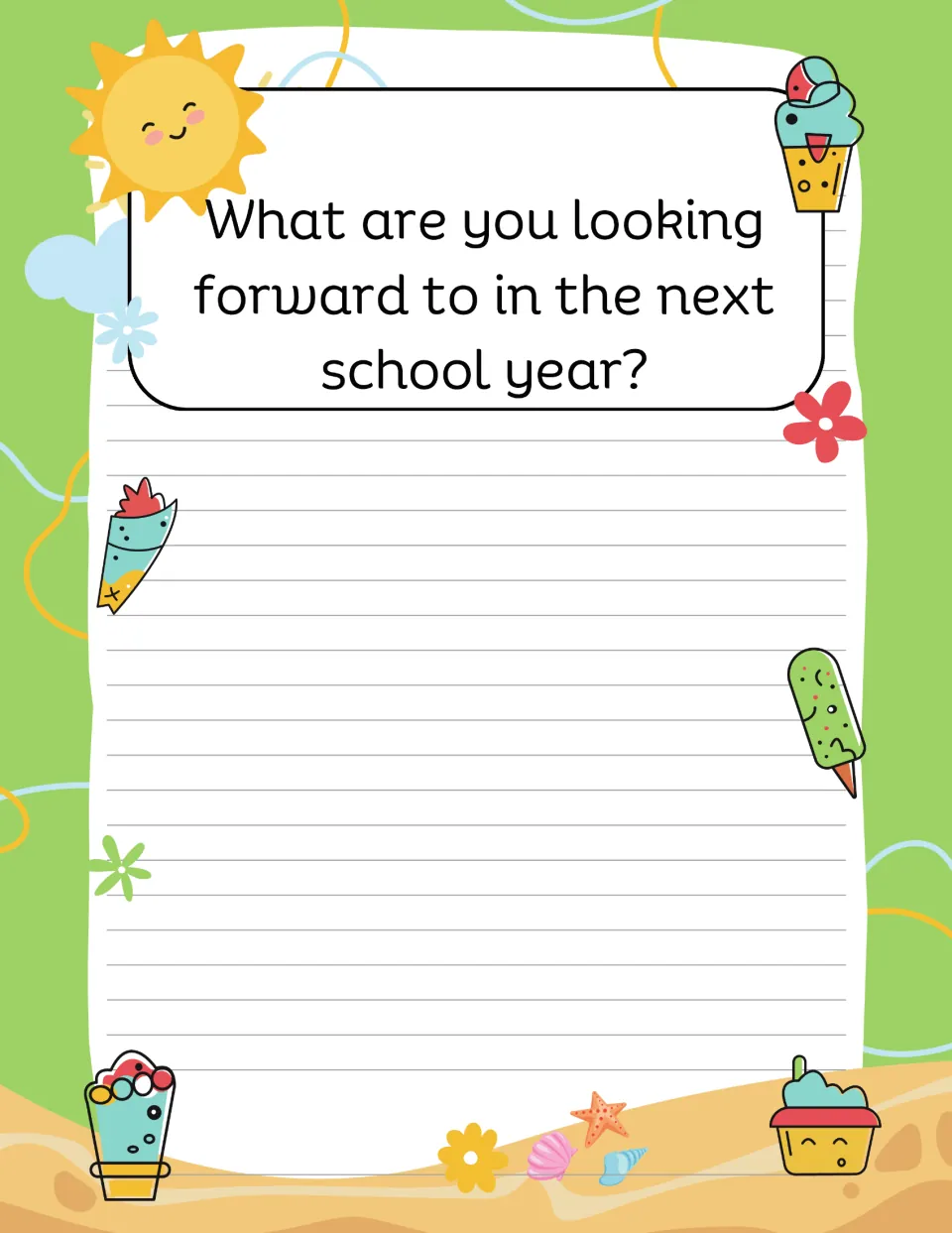 End-of-year reflection card: students write what they are looking forward to in the next school year