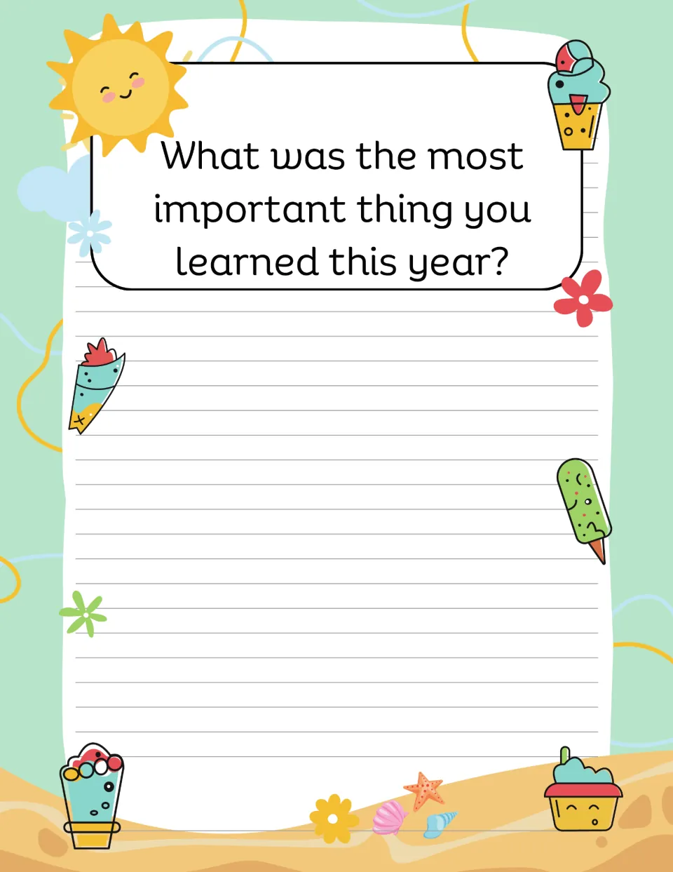 End-of-year reflection card: students write the most important thing they learned this year, in their own words