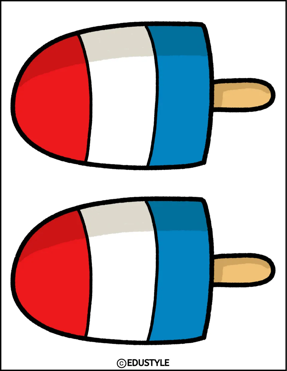 Two red, white, and blue popsicle cutouts for the Fourth of July bulletin board or door decor display