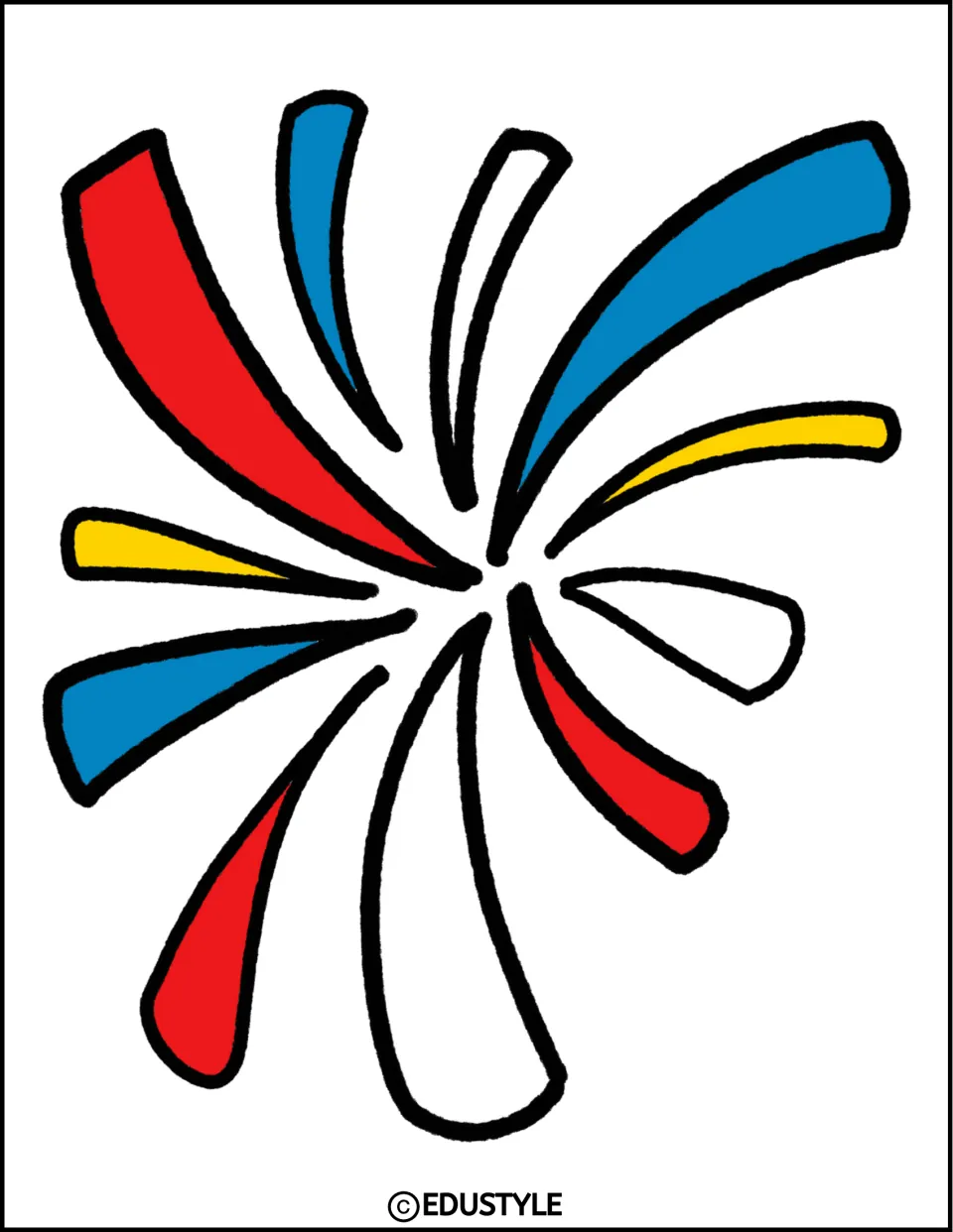 One large firework burst in red, white, blue, and yellow for the kit's Fourth of July classroom display