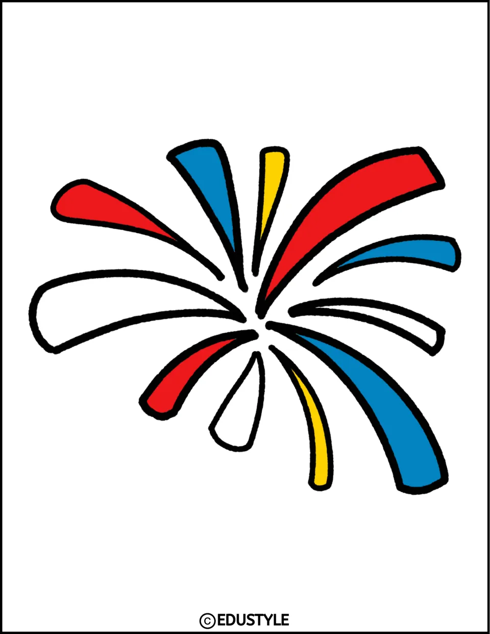 One smaller firework burst in red, white, blue, and yellow for the Fourth of July bulletin board kit