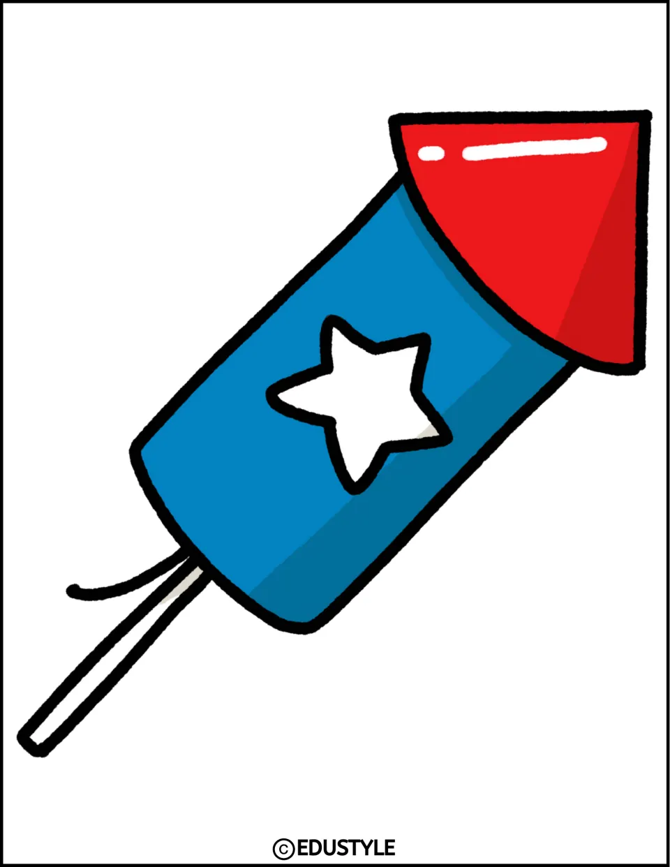 Single firework rocket cutout with a red tip and blue body for the Fourth of July classroom decor kit