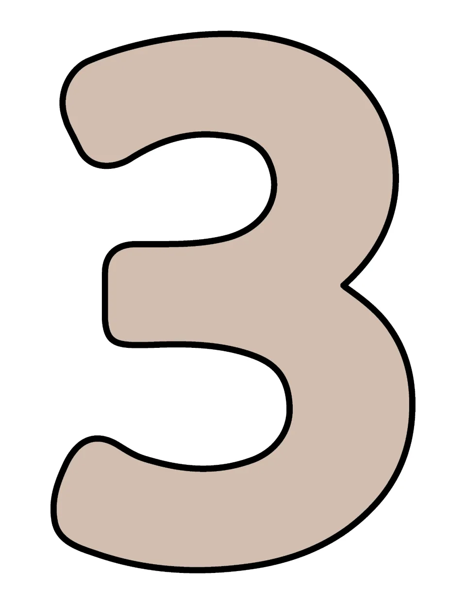 Blank beige numeral 3 cutout poster, one of the numbers 1–20 for the boho rainbow classroom display