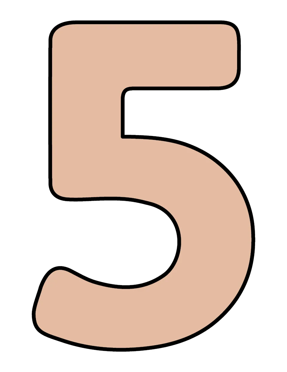 Blank peach numeral 5 cutout poster, one of the numbers 1–20 for the boho rainbow classroom display