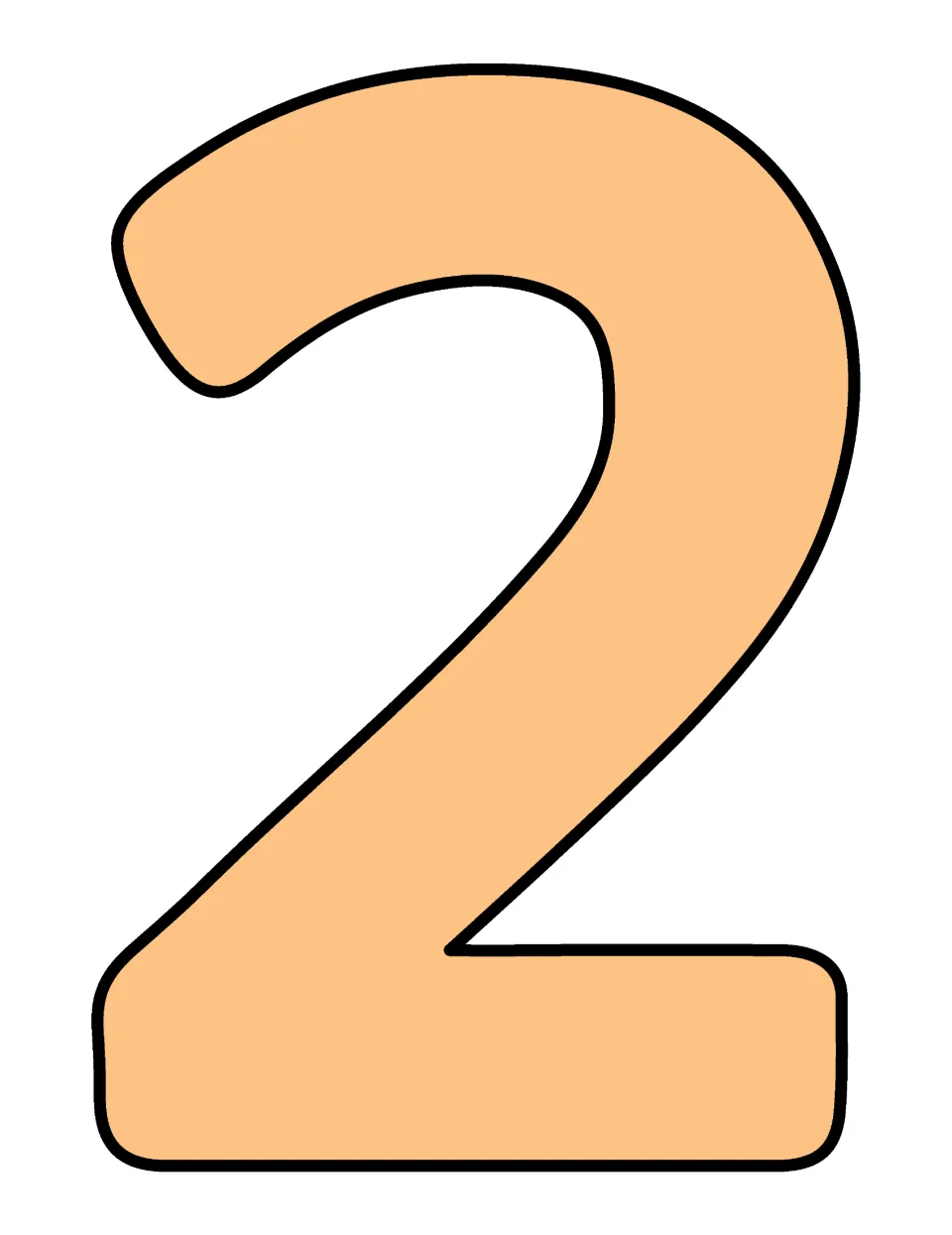 Blank pastel orange numeral 2 cutout poster, printed alone as part of the 1–20 classroom number display set