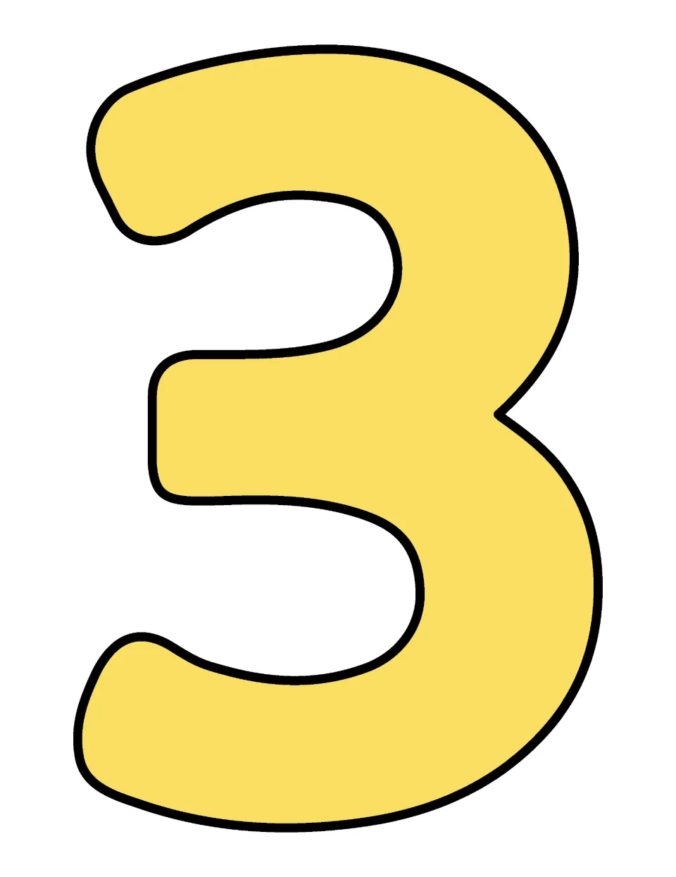 Blank pastel yellow numeral 3 cutout poster, printed alone as part of the 1–20 classroom number display set
