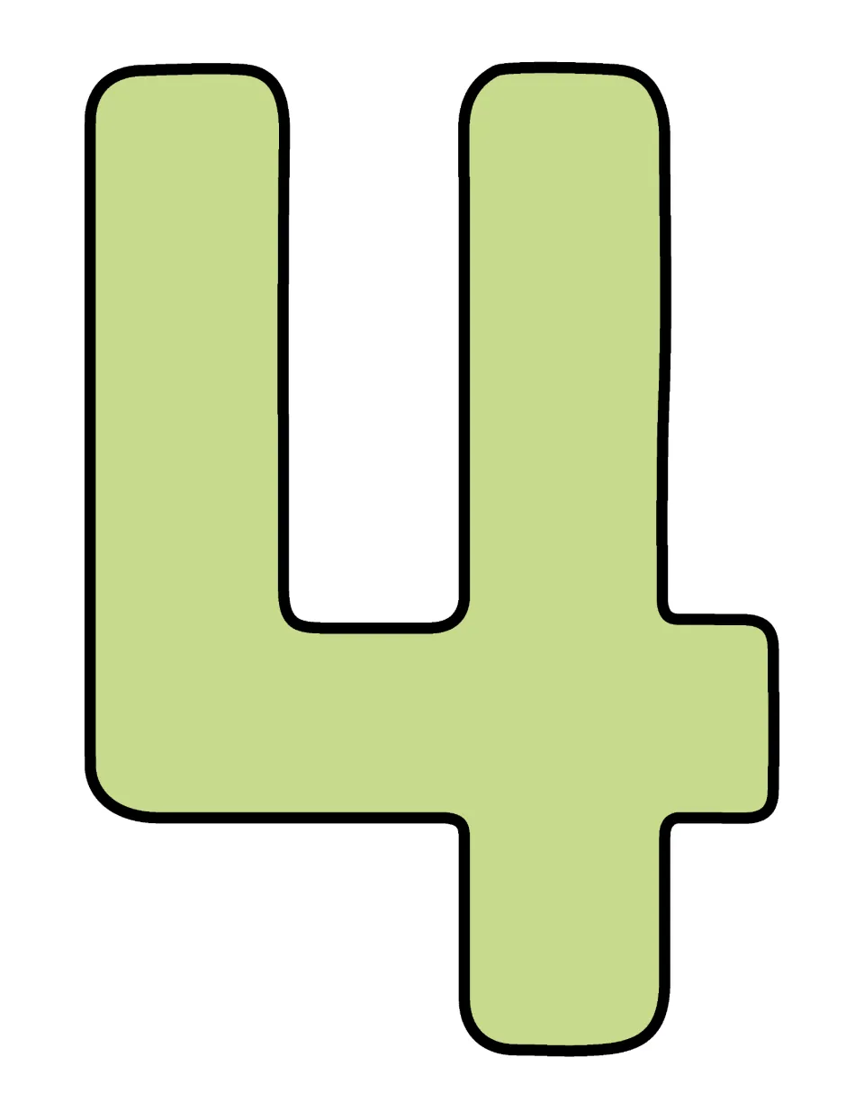Blank pastel green numeral 4 cutout poster, printed alone as part of the 1–20 classroom number display set