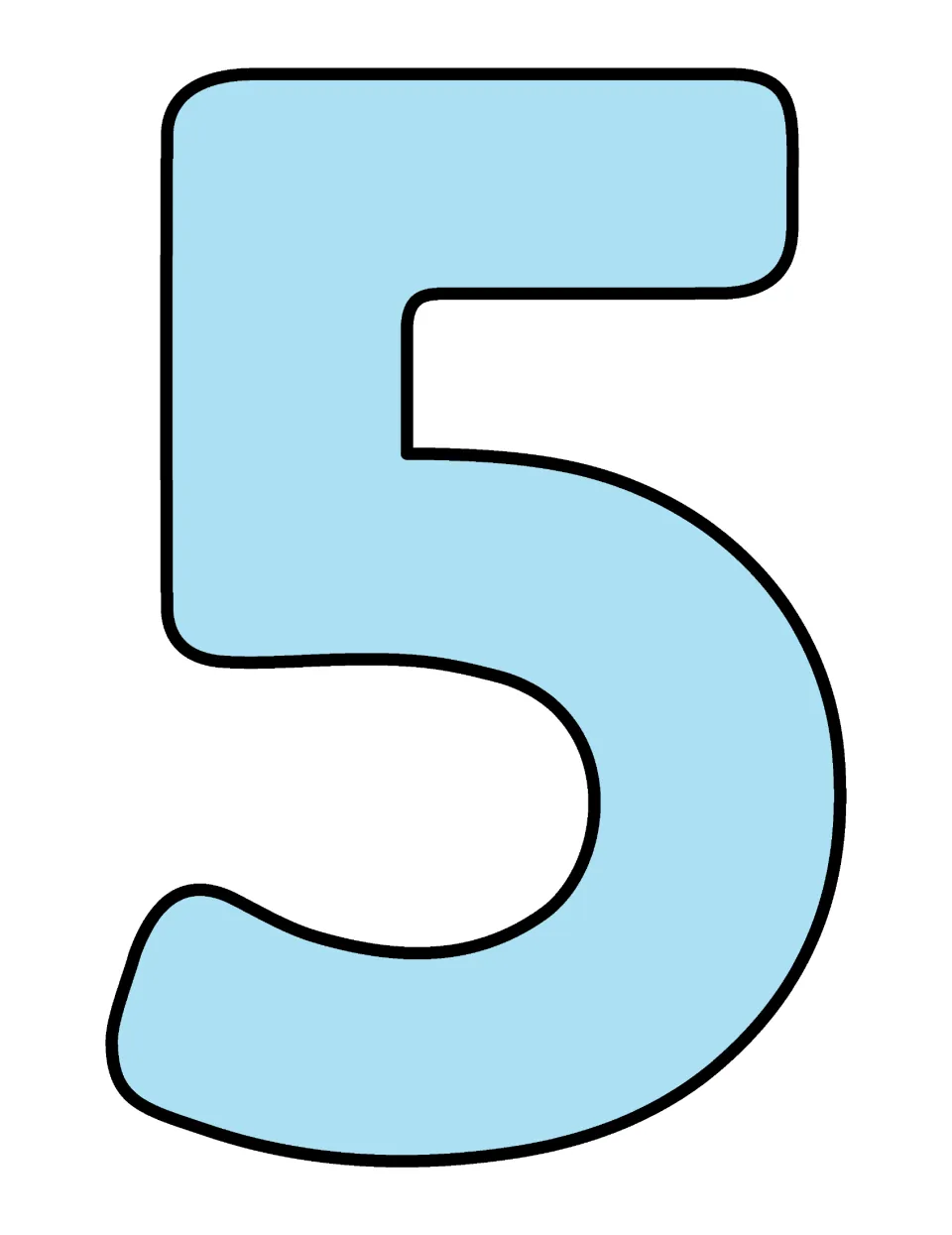 Blank light blue numeral 5 cutout poster, printed alone as part of the 1–20 classroom number display set