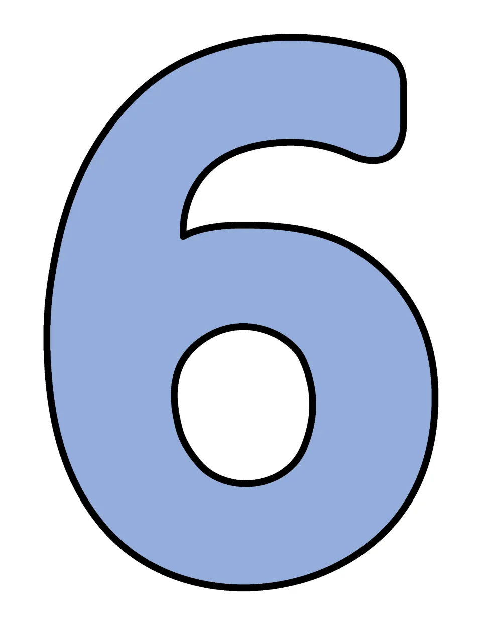 Blank periwinkle numeral 6 cutout poster, printed alone as part of the 1–20 classroom number display set