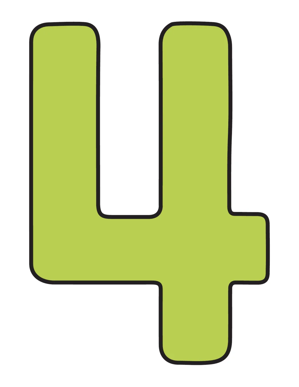Blank lime green numeral 4 cutout without numbers, for writing in the multiples of four from skip counting