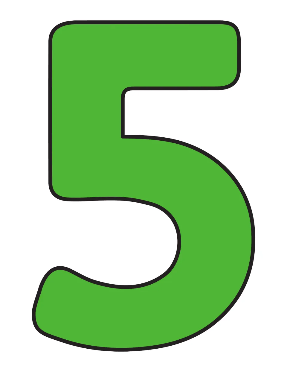 Blank green numeral 5 cutout with space inside for students to write 5, 10, 15 and the other multiples of five