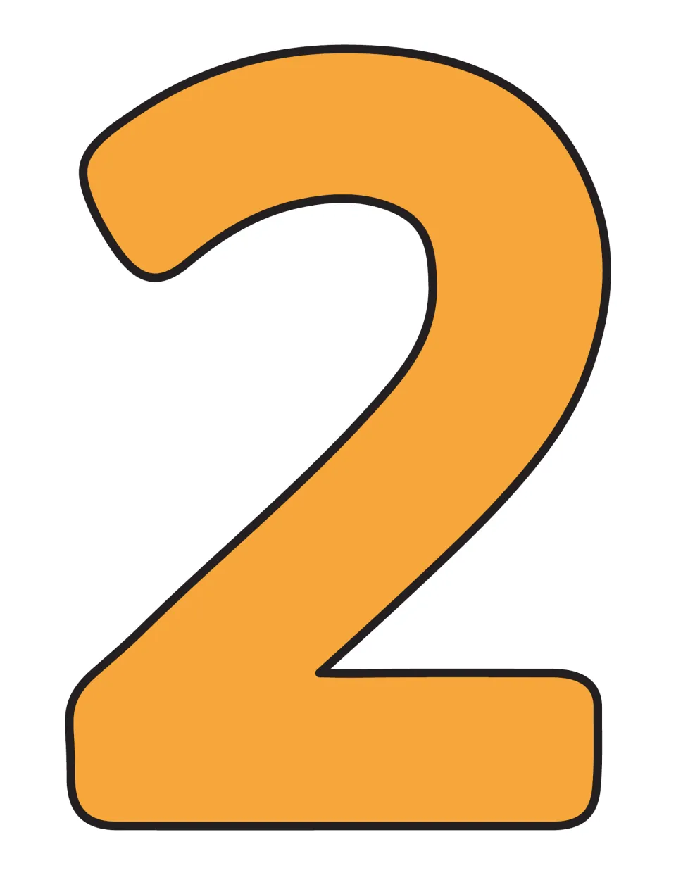 Blank numeral 2 cutout in mustard orange, empty inside so students or teachers can write the count-by-2 sequence on it