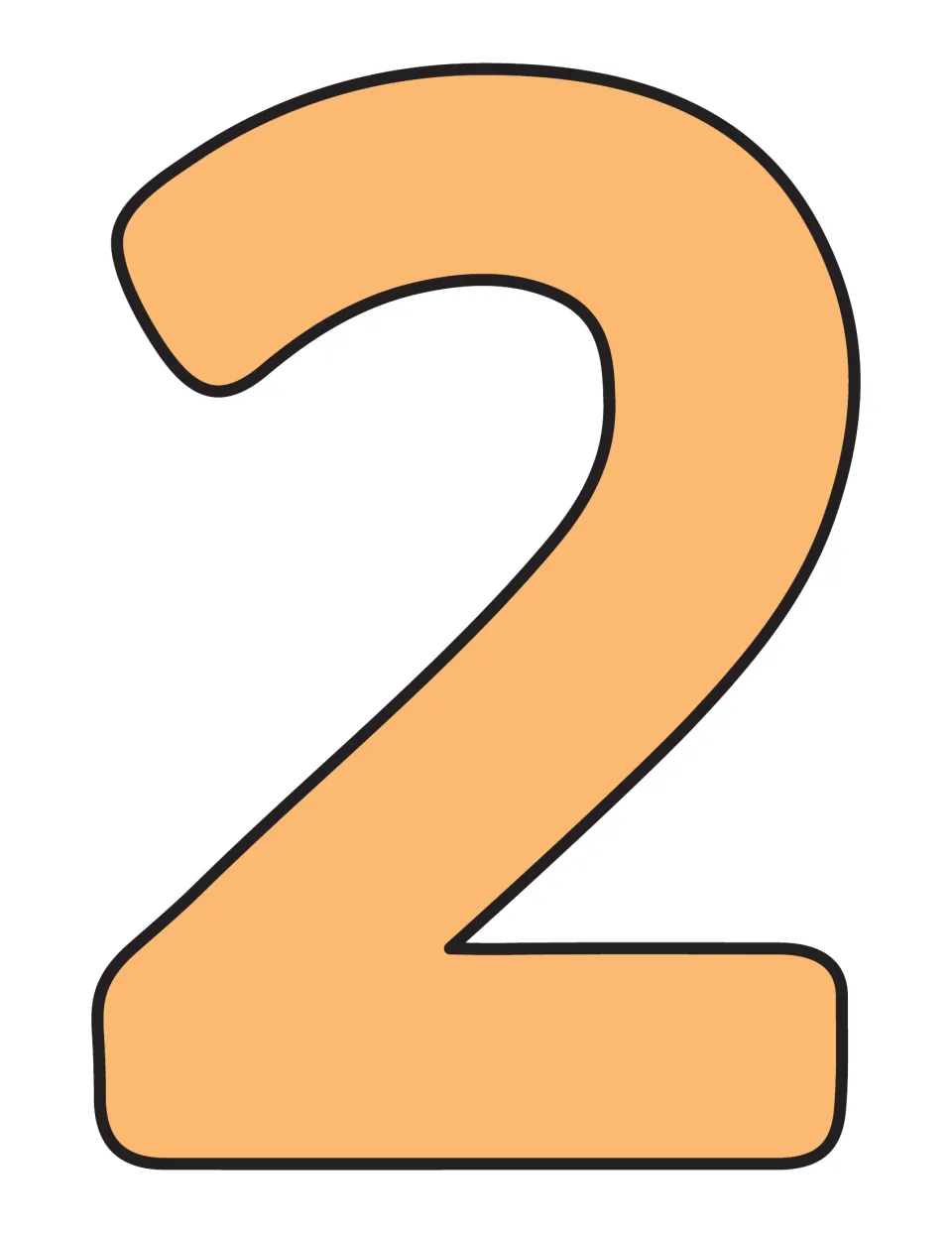 Blank orange numeral 2 cutout poster from the rainbow classroom display set, without a counting sequence