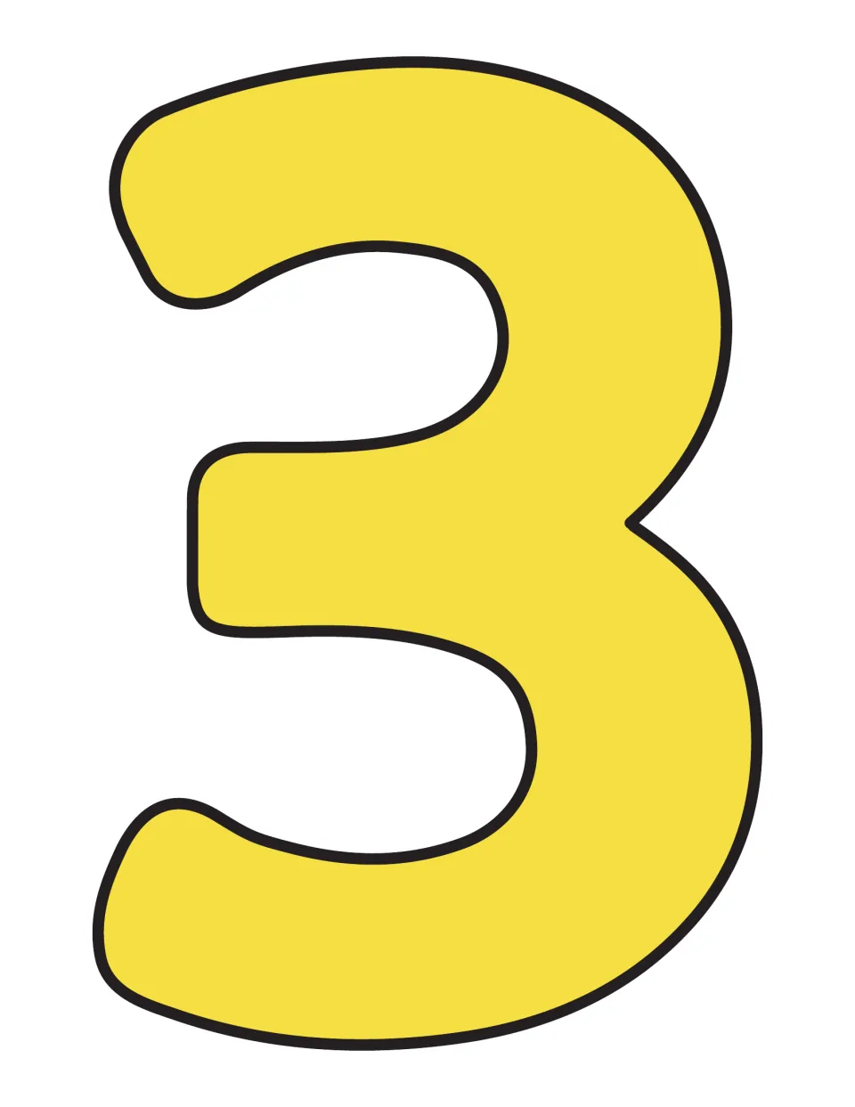 Blank yellow numeral 3 cutout poster from the rainbow classroom display set, without a counting sequence