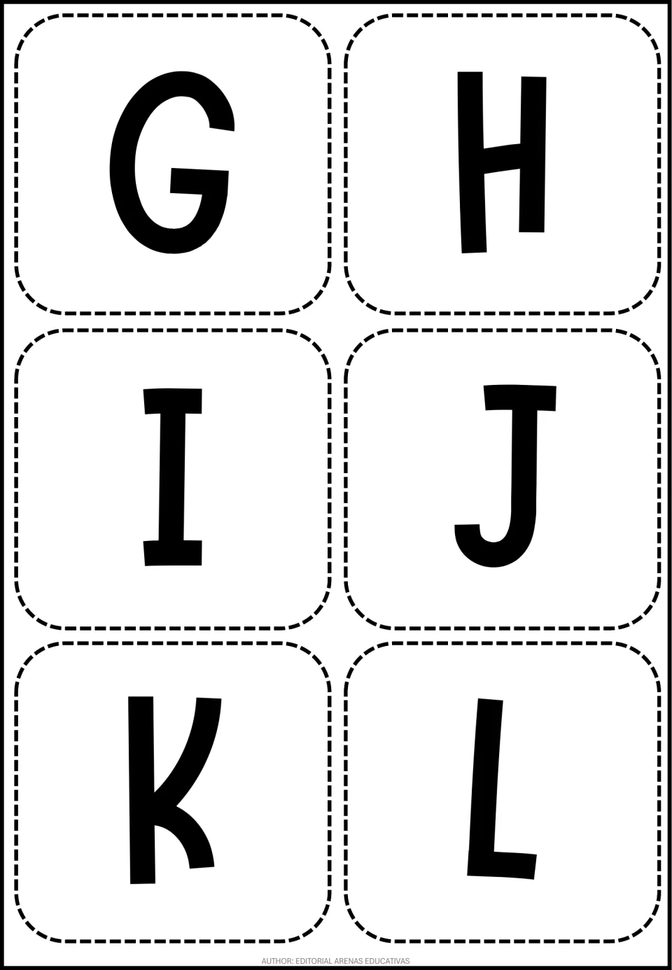 Alphabet cutting flashcards G, H, I, J, K, and L, the next six letter cards in the alphabet and number set