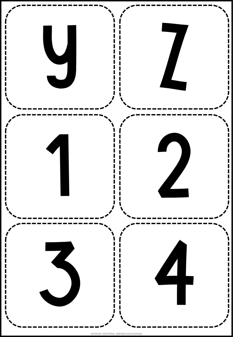 Cutting flashcards for letters Y and Z and numbers 1, 2, 3, and 4, ending the alphabet and starting numbers