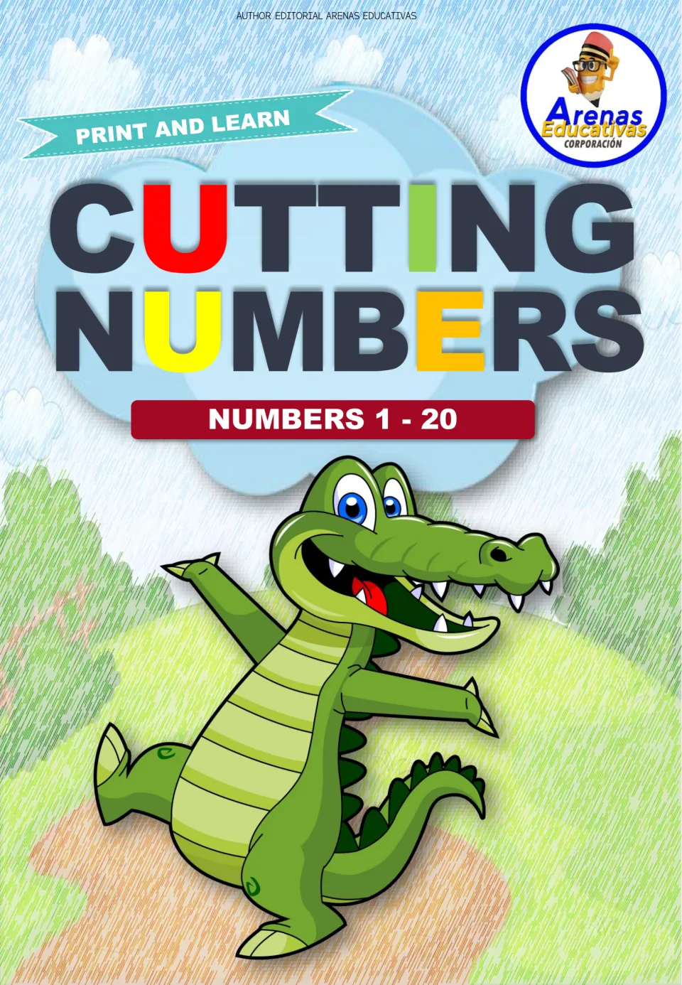 Cover of the number-cutting resource, labeled 'Cutting Numbers' and 'Numbers 1–20' with 'Print and Learn'