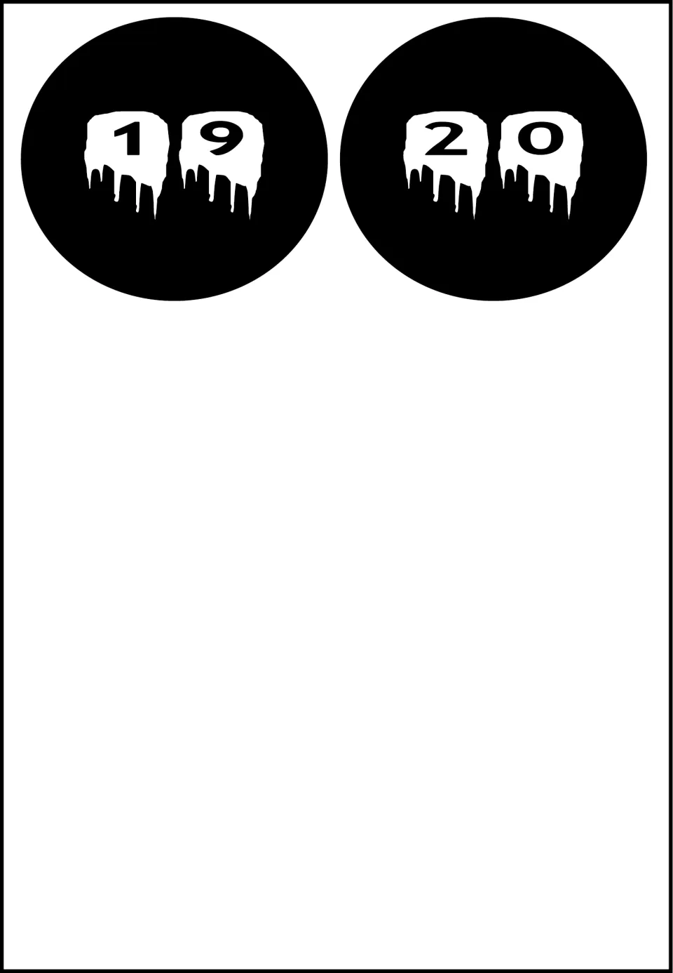 Final number cutouts 19 and 20 from the 20-piece set, with each digit shown on a white dripping shape
