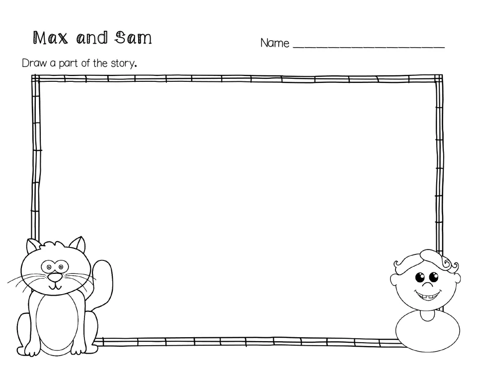 Max and Sam drawing activity asks students to draw a part of the short a story about Max and his cat