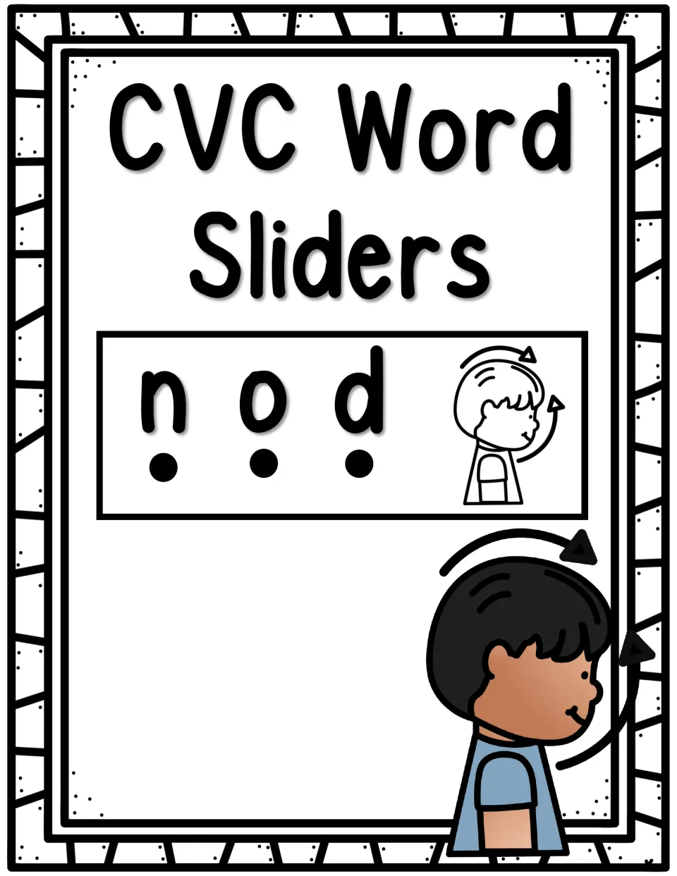 CVC Word Sliders cover showing the sample word nod, a dot beneath each letter, and a child nodding