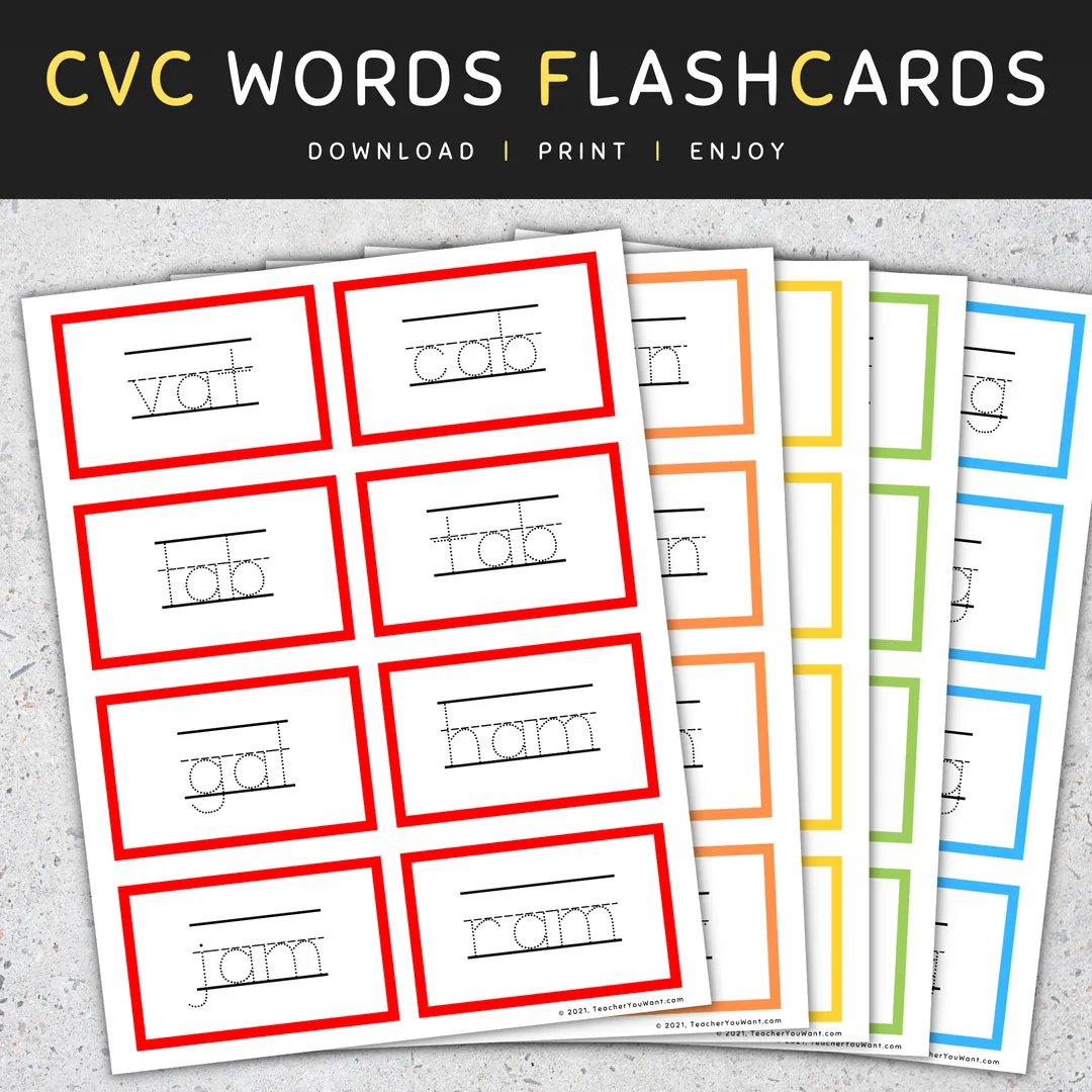 CVC Words Tracing Flashcards: Short Vowels (A E I O U), CVC Words List – cover