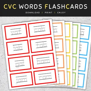 CVC Words Tracing Flashcards: Short Vowels (A E I O U), CVC Words List – cover